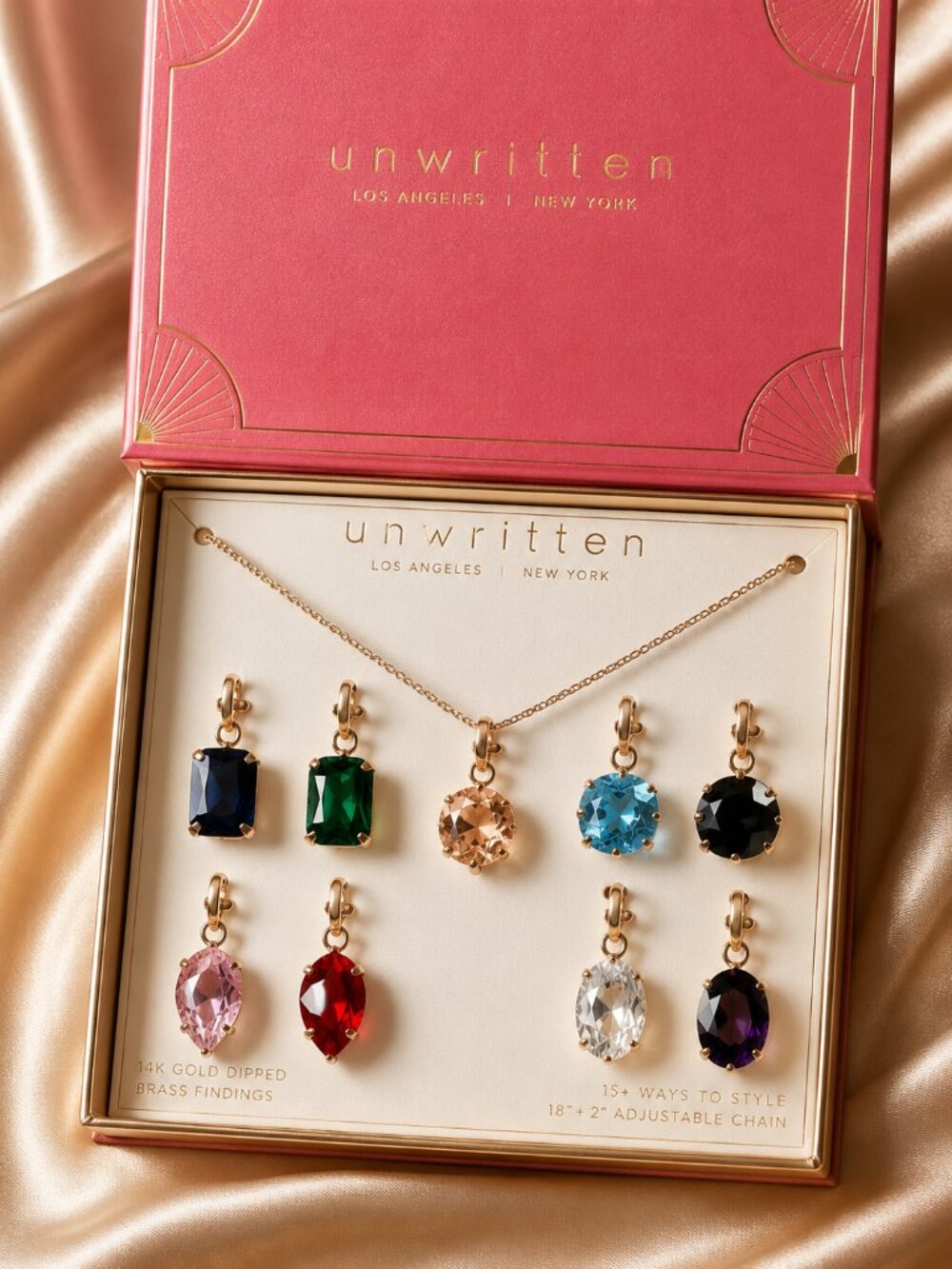 Unwritten Gold Tone Necklace & 9 Glass Charm Pendants Set $50 New